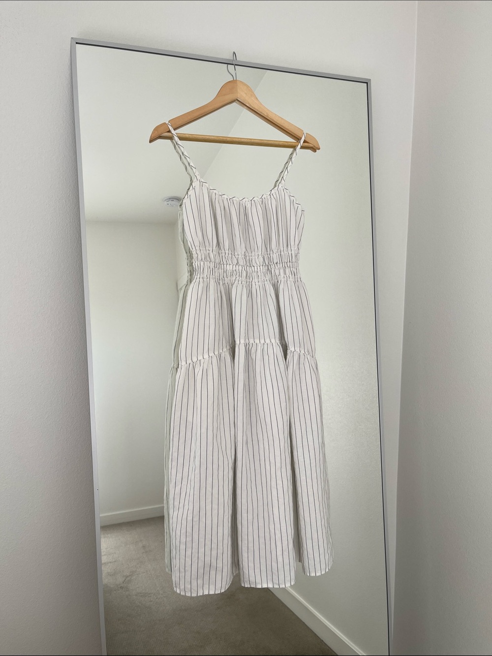 Uniqlo Linen Blend Camisole Dress Striped Off White